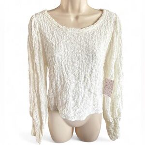 Free People NWT Ivory Crinkle Textured Open Back Boho Blouse XL